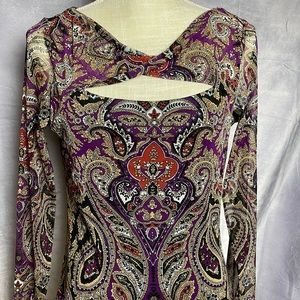 INC International Concepts Paisley Blouse Open Bodice